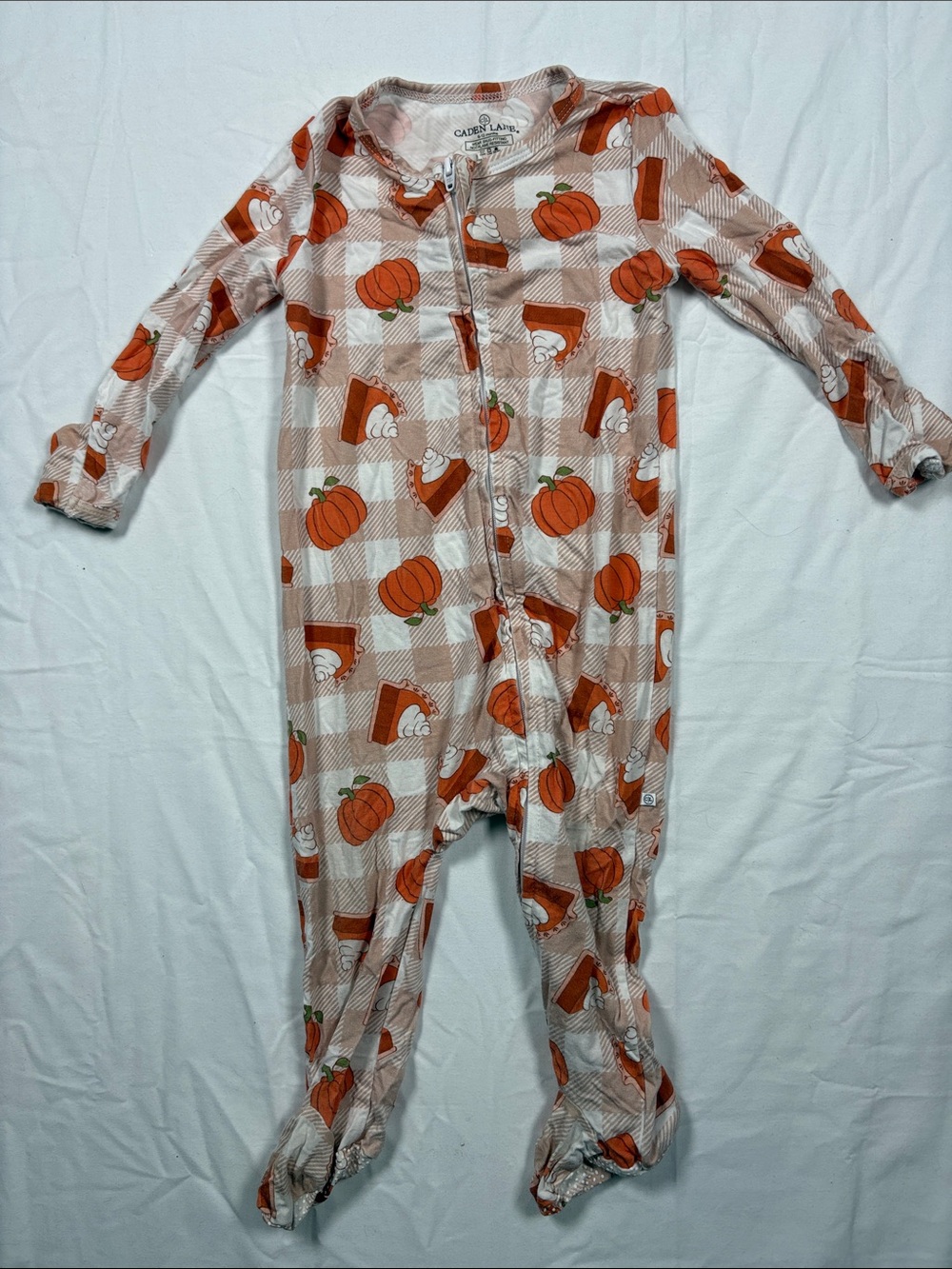 Caden Lane Orange & Cream Pumpkin Plaid Footie
